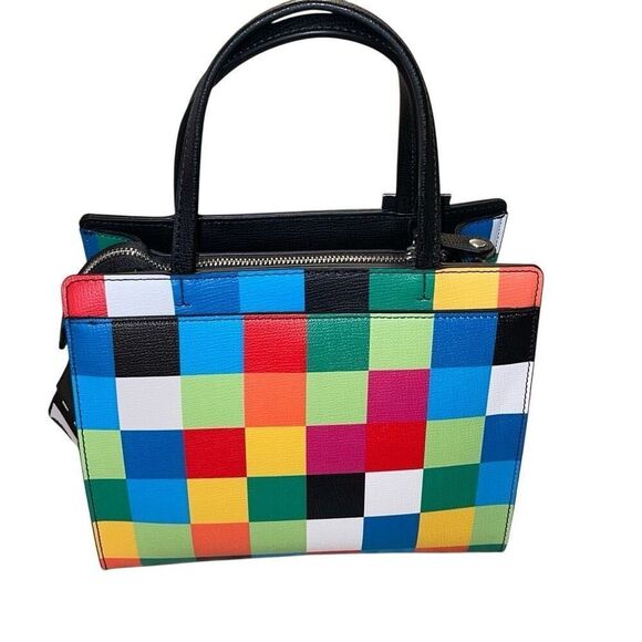 Karl Lagerfeld Womens Check Maybelle Satchel Crossbody Multicombo Medium NWT - Picture 3 of 9